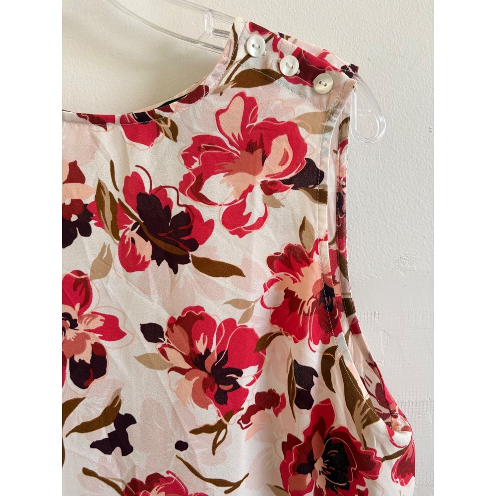 Ann Taylor Factory Pink Floral Sleeveless Blouse Keyhole Neck Top Size Large - Picture 4 of 6